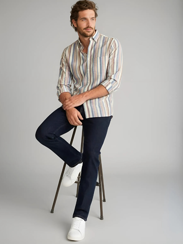 cotton linen: casual stripes shirts for men