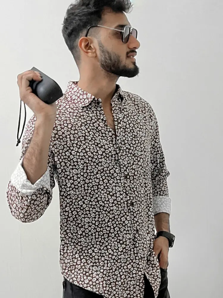 Printed Cotton: Coffee Brown Shirt