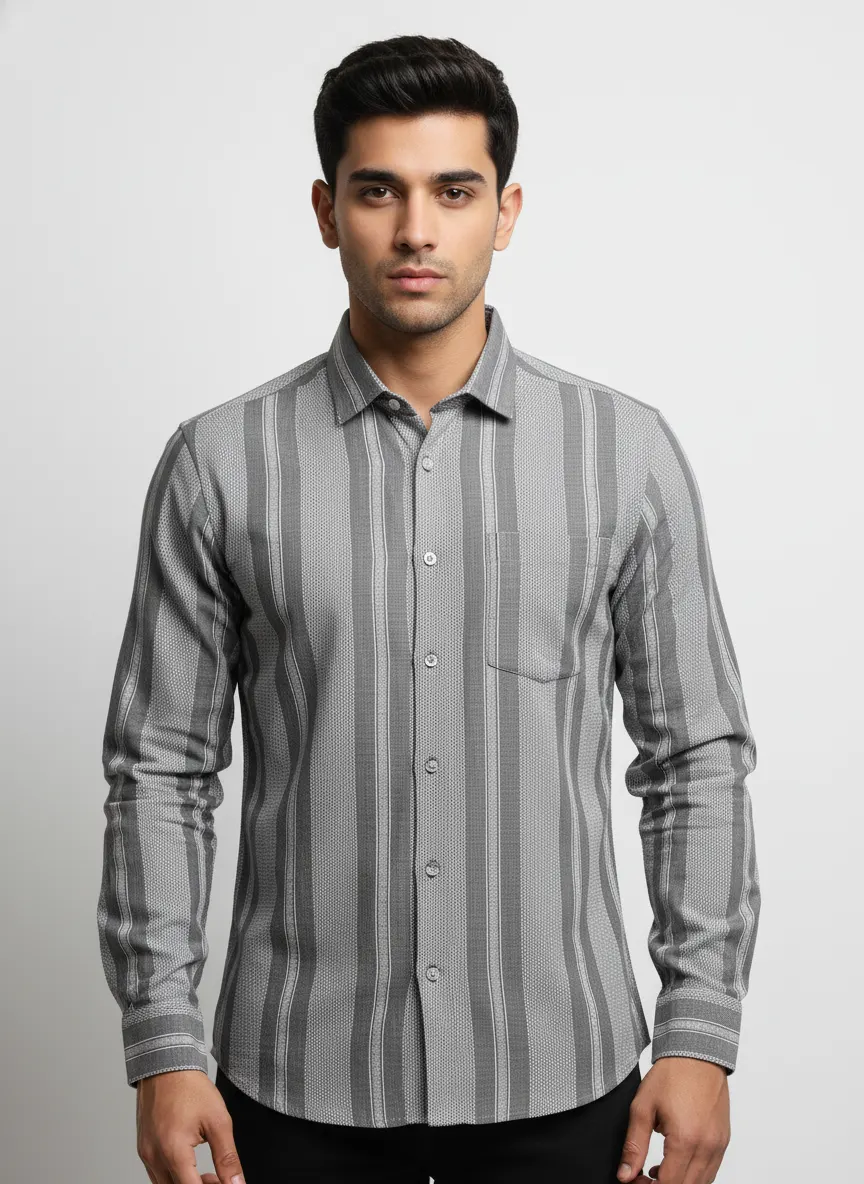 textured stripe cotton shirt – charcoal grey