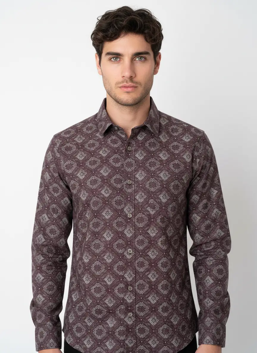 geometric print cotton shirt – dusty plum
