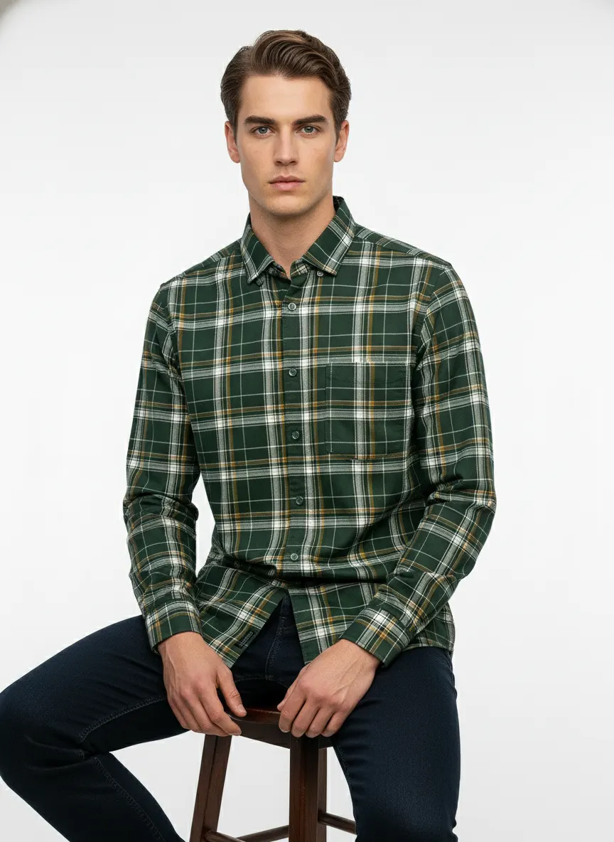 tailored check shirt – forest green